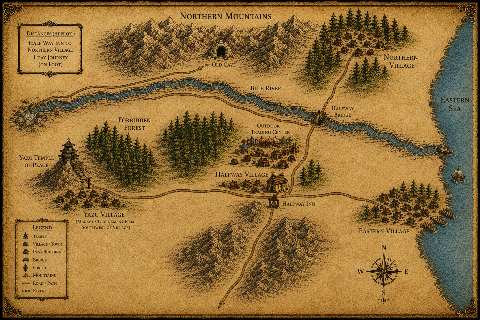Map of the Land of Yazu and surrounding realms